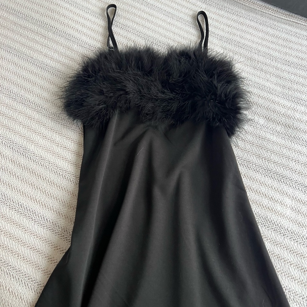 Black Dress with Faux Fur Trim